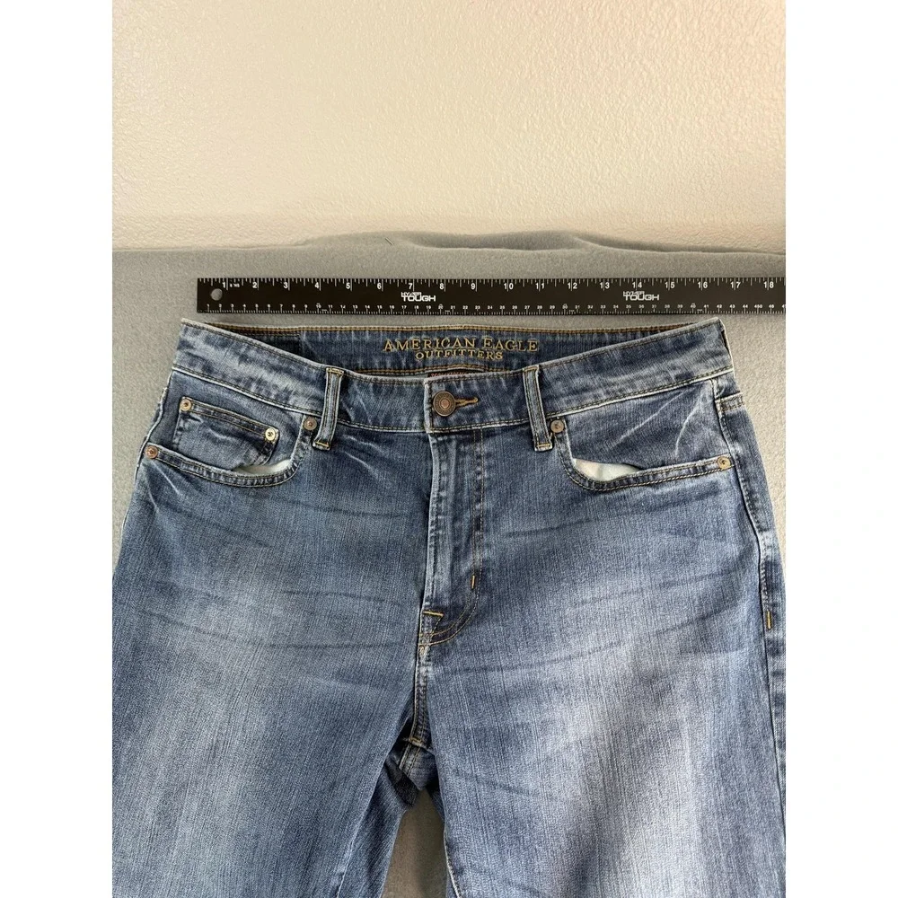 American Eagle Slim Straight Jeans Mens 33x34 Med Wash Blue Stretch Denim Casual